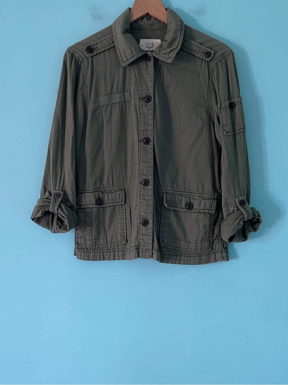 American Eagle Army Military Shacket Cardigan L Green Utility Button Down Grunge